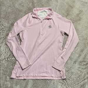 Peter Millar pink pinstripe quarter zip shirt